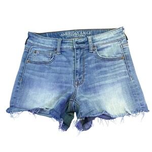 American Eagle Denim Shorts Women's Size 4 Hi-Rise Shortie Light Wash Stretch